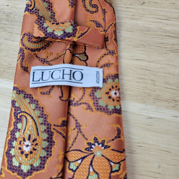 LUCHO Houston Mens Silk Designer Necktie Tie 3.5" Paisley Floral Orange $165 - Picture 5 of 5